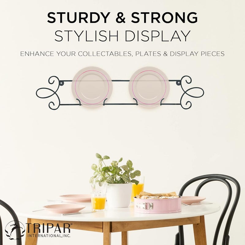 Tripar Horizontal Plate Rack, Black Display (2 Place) - Durable & Sturdy Metal Finish with Scroll Designs - Beautifully Showcase Special Plates, Tiles, Artwork, & More - Part of Augusta Collection - Image 5